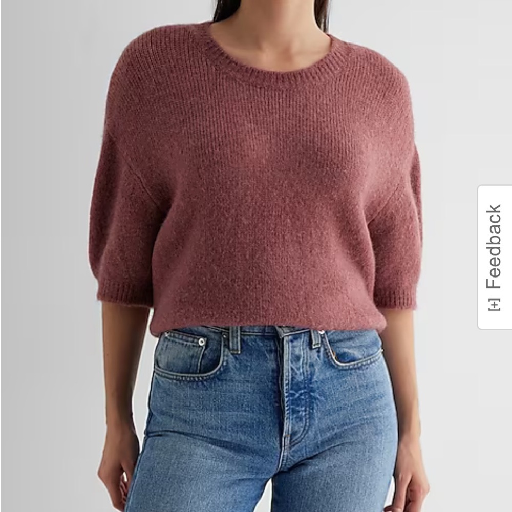 Express Pink Crew Neck Sweater with Fluffy Texture